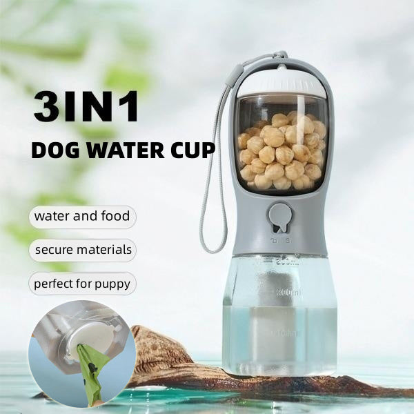 3-in-1 Portable Dog Water Bottle with Food Box & Waste Bag Holder