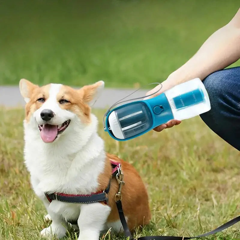 3-in-1 Portable Dog Water Bottle with Food Box & Waste Bag Holder