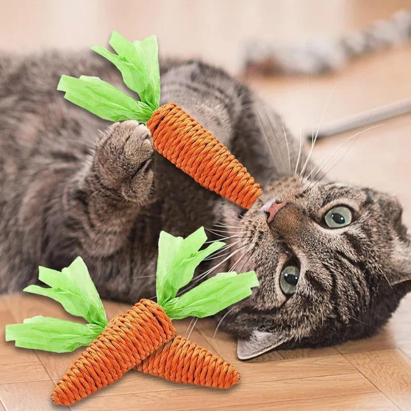 Cat Toy Carrot Paper Rope Chew Toys Bite Resistant Scratcher Clean Teeth Interactive Play Cat Carrot Chew Toy Home Pet Products
